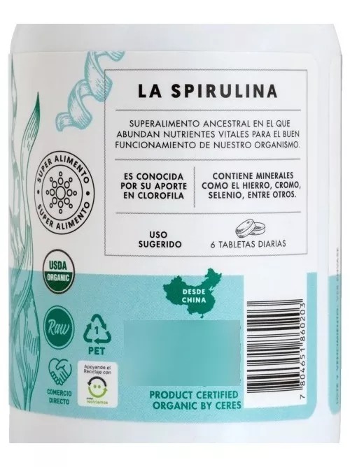 Spirulina Orgánica 180 Tabletas. Manare - Imagen 3