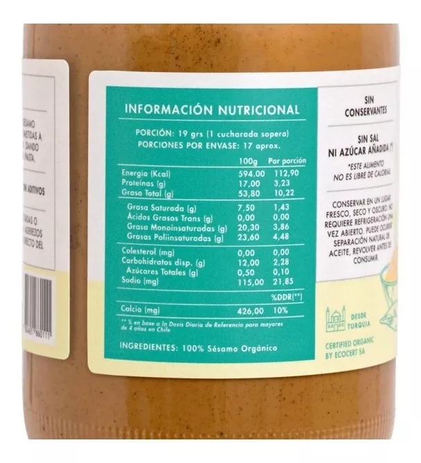 Tahini Pasta Sésamo Orgánico 330 Grs. Manare - Imagen 3