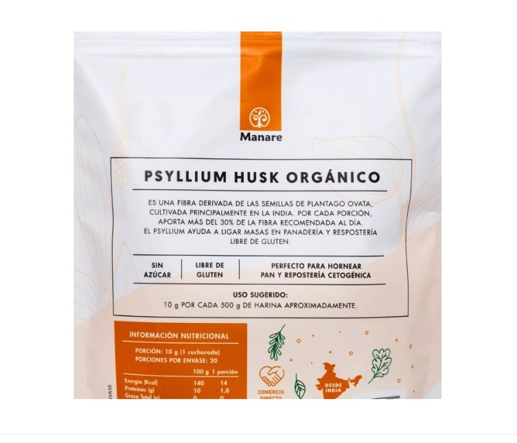 Psyllium Husk Orgánico 200gr En Polvo. Manare - Imagen 3